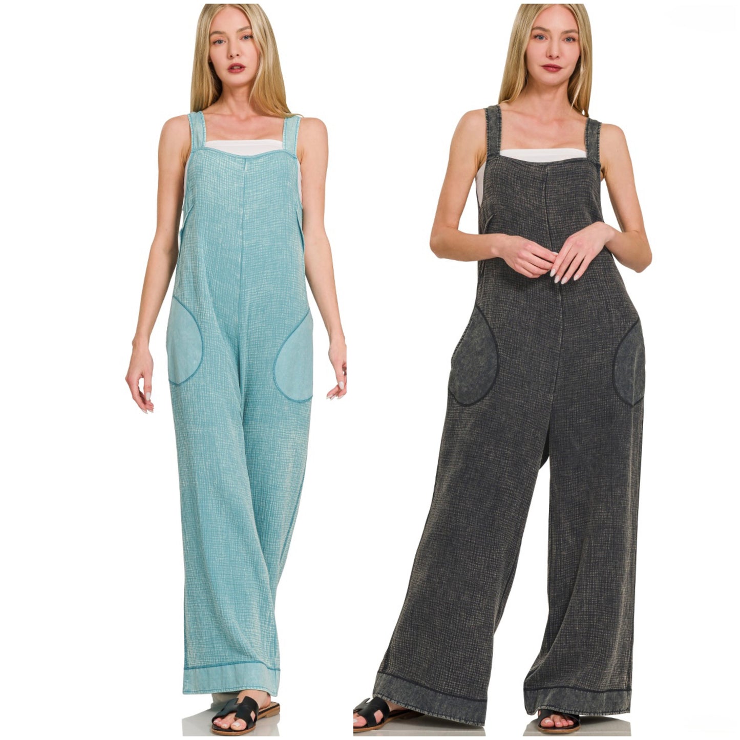 Washed Wide Leg Jumpsuits