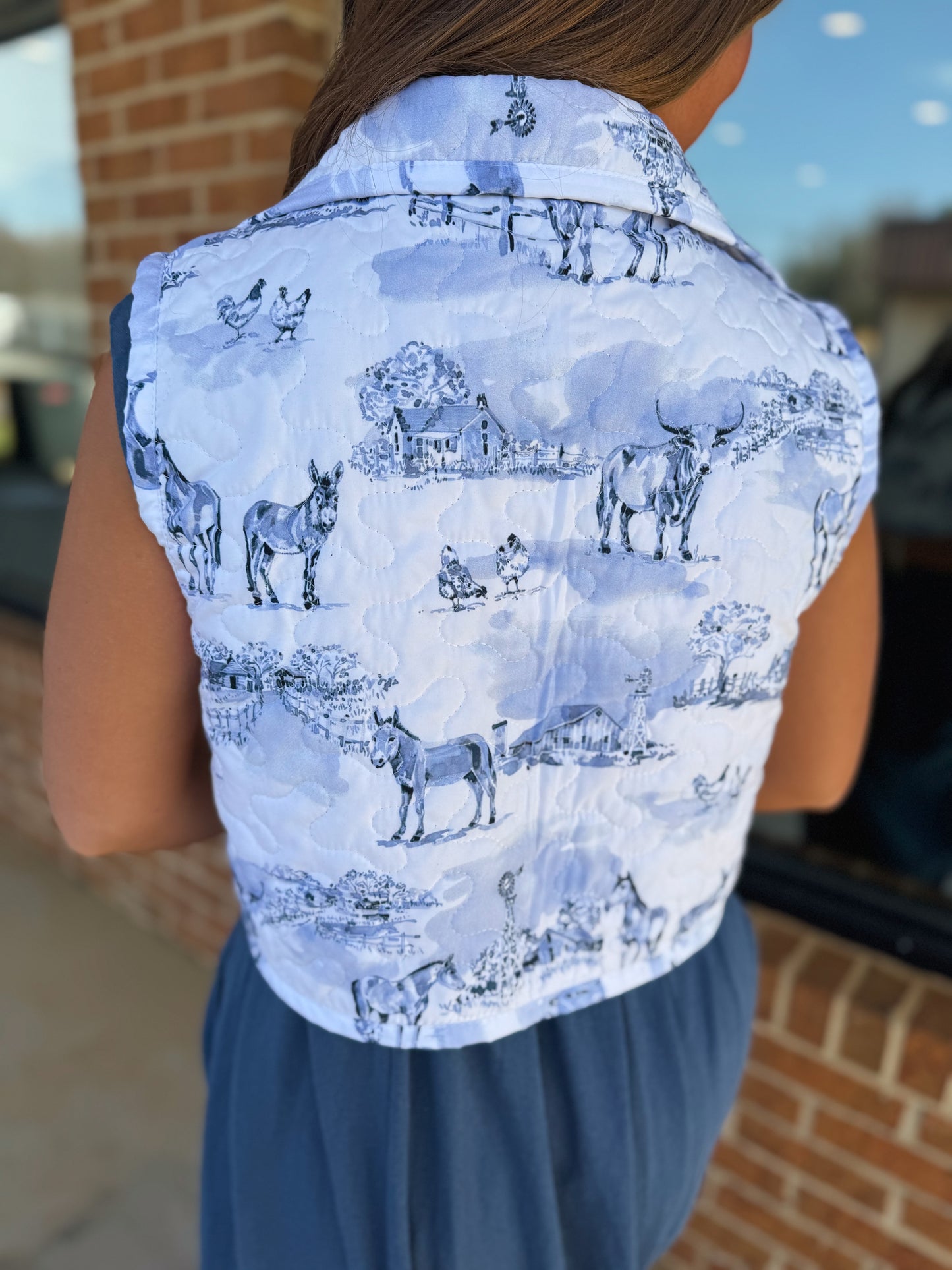 Donkey Toile Blue Quilted Cate Vest by Ida Mae Home