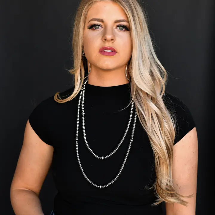 66" Metallic Silver Disc Beaded Necklace