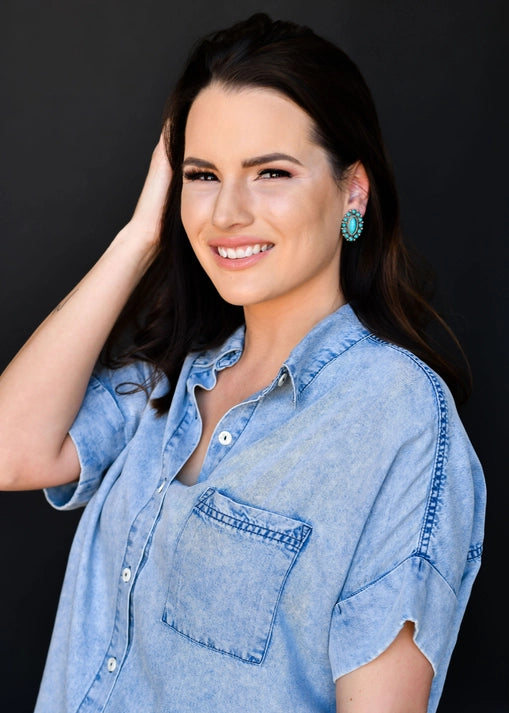 Elongated Turquoise Post Earrings