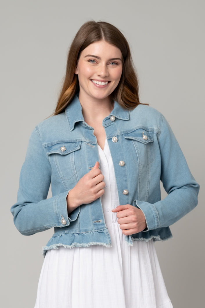 Peplum Pearl Denim Jacket