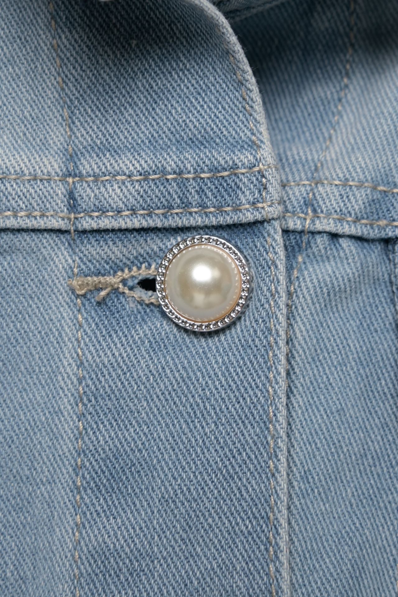 Peplum Pearl Denim Jacket