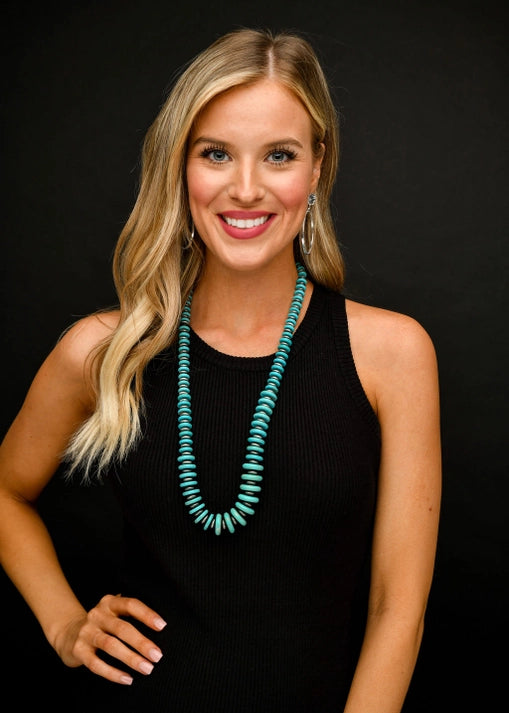 36" Turquoise and Faux Navajo Pearl Graduated Disc Necklace