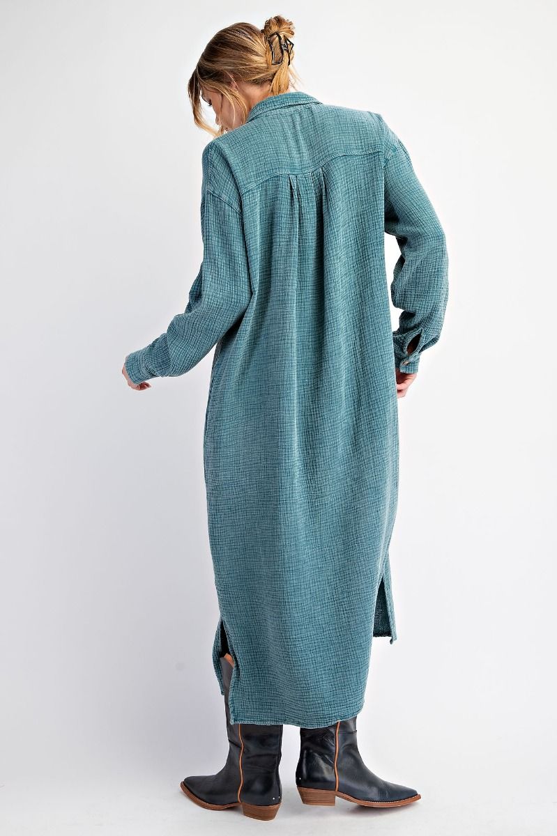 Teal Gauze Buttondown Dress