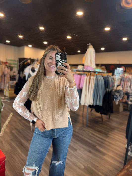 Cable Knit Side Tie Sweater