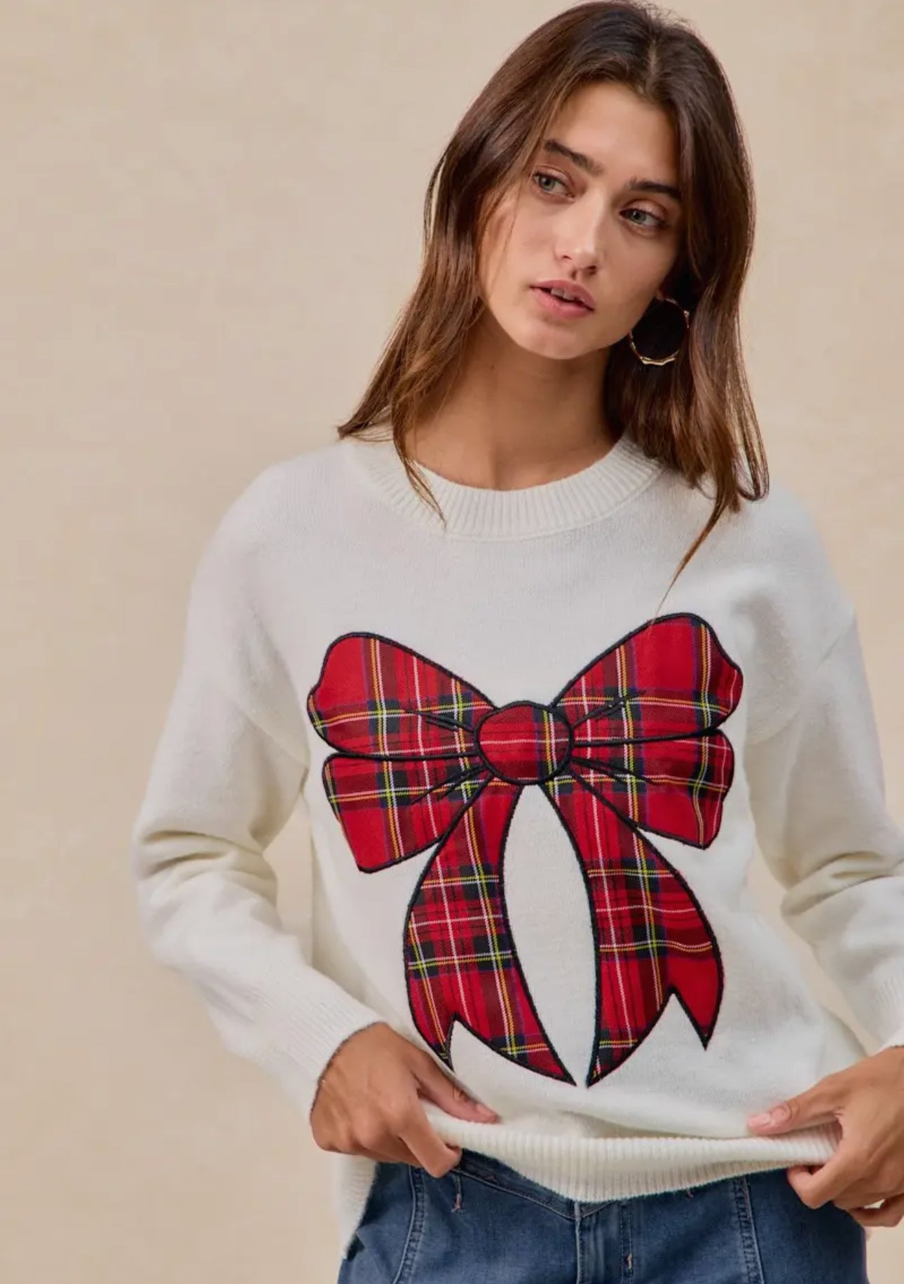 Tartan Plaid Bow Knit Top
