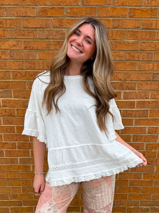 Breezy Eyelet Ruffle Top