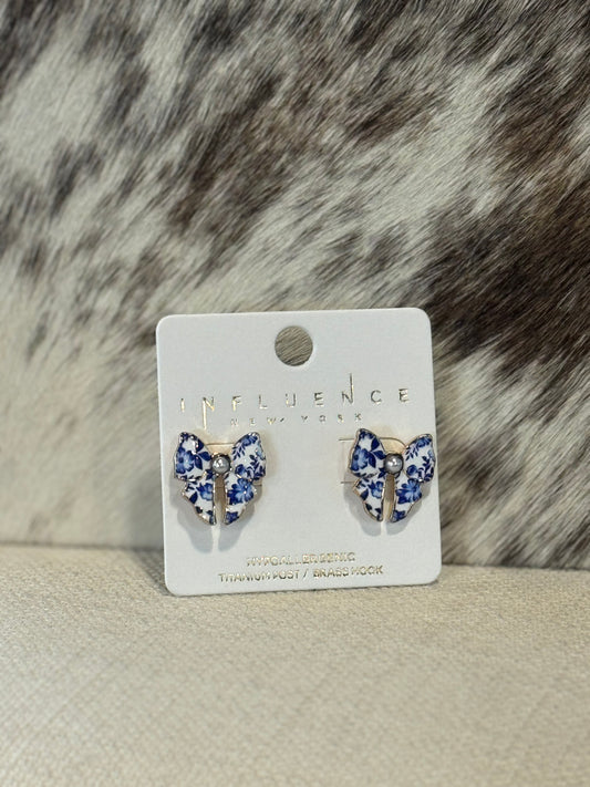 Blue Bow Earrings