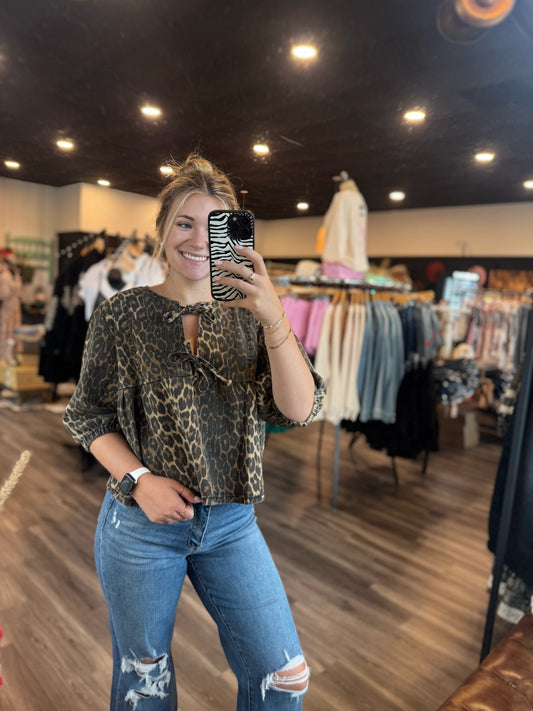 Leopard Tie Top
