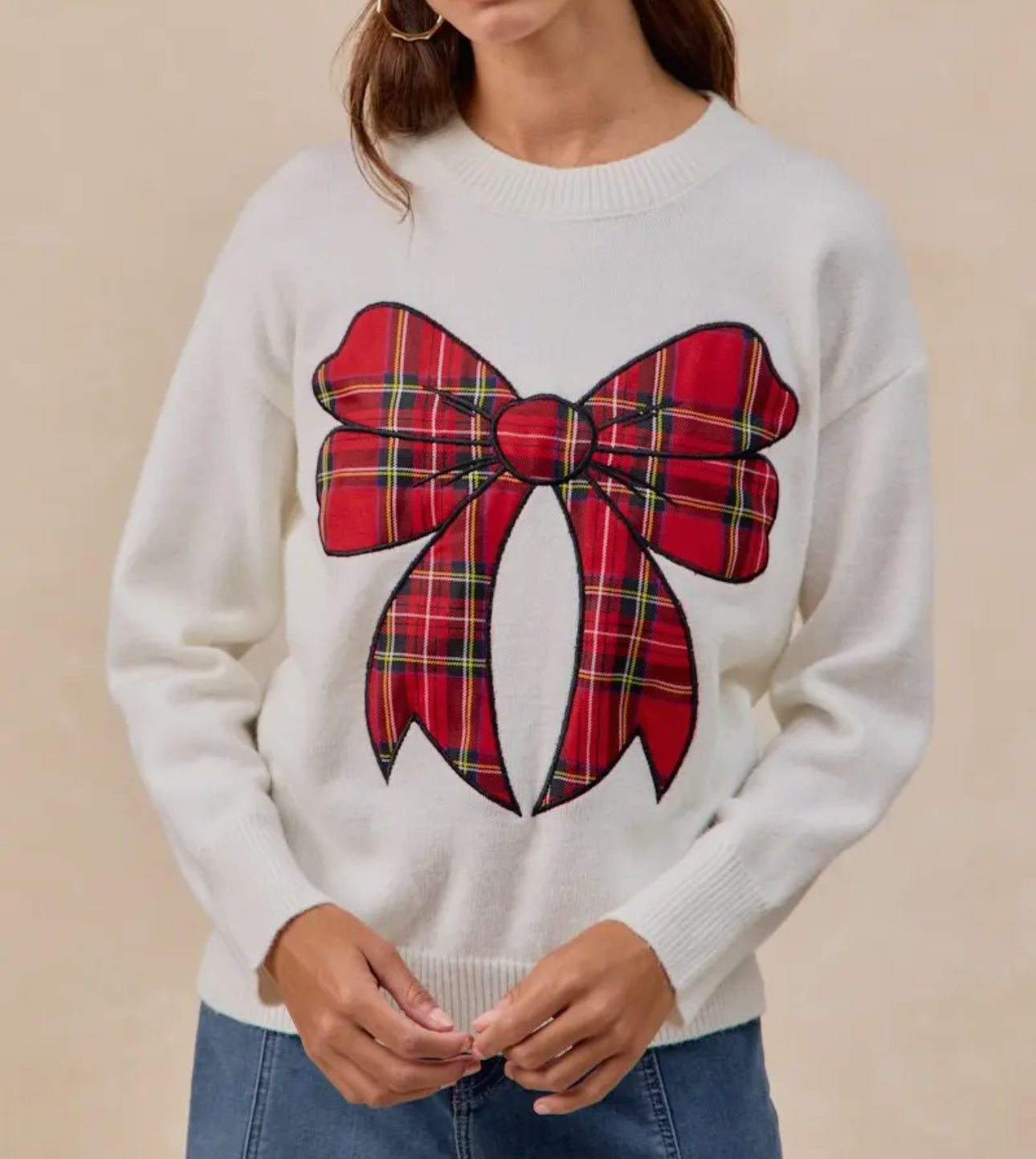 Tartan Plaid Bow Knit Top