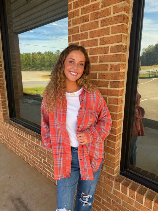 Coral Vintage Flannel Top