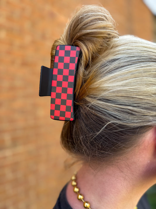 Red Checkered Claw Clip
