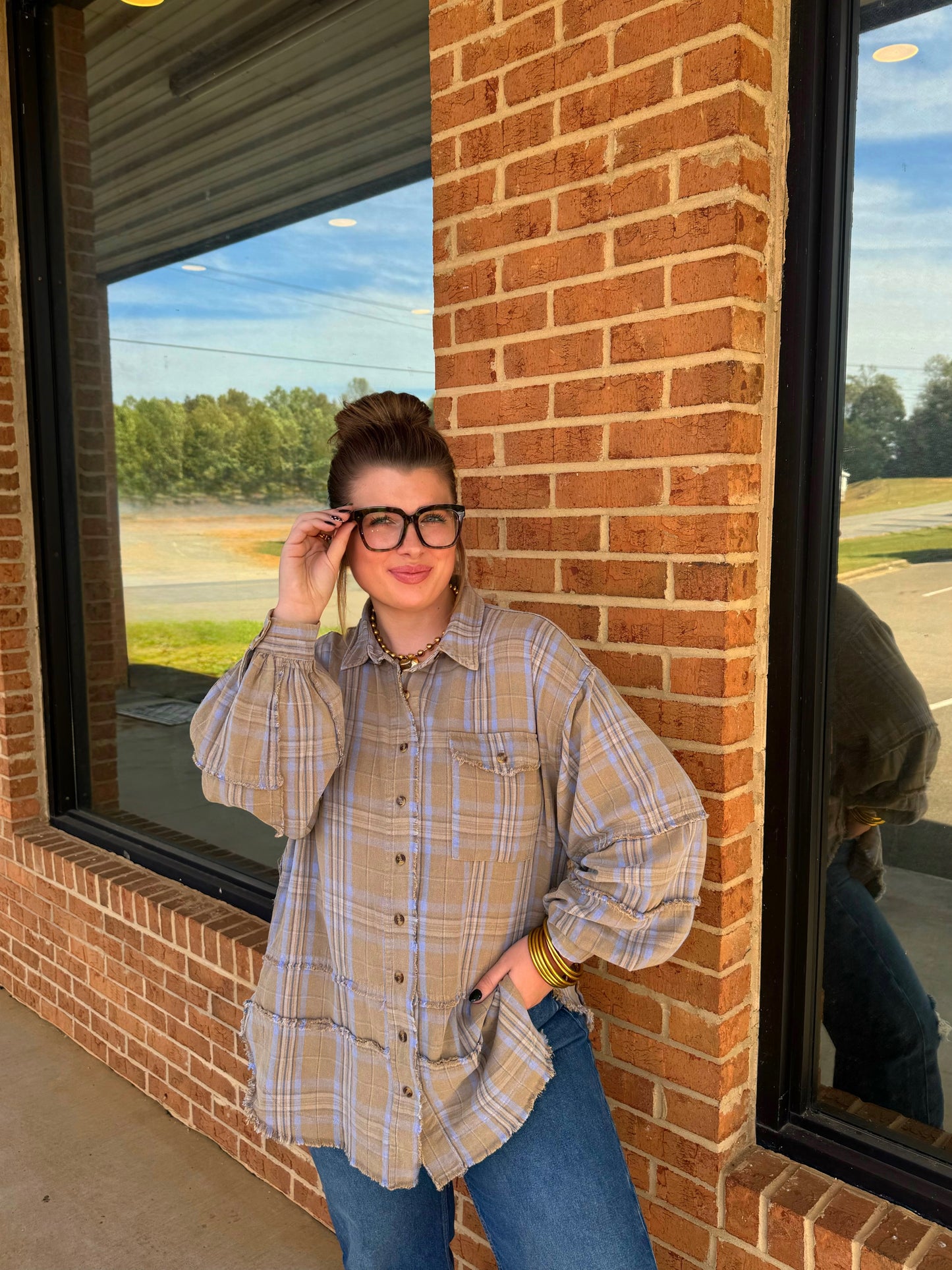 Sage Grey Vintage Flannel Top