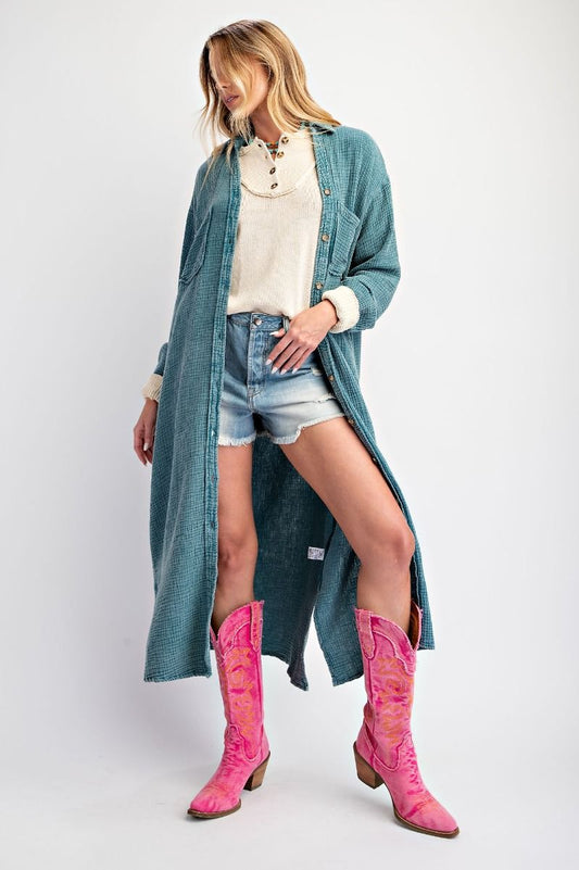 Teal Gauze Buttondown Dress