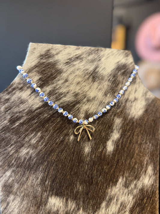 Blue Bow Necklace