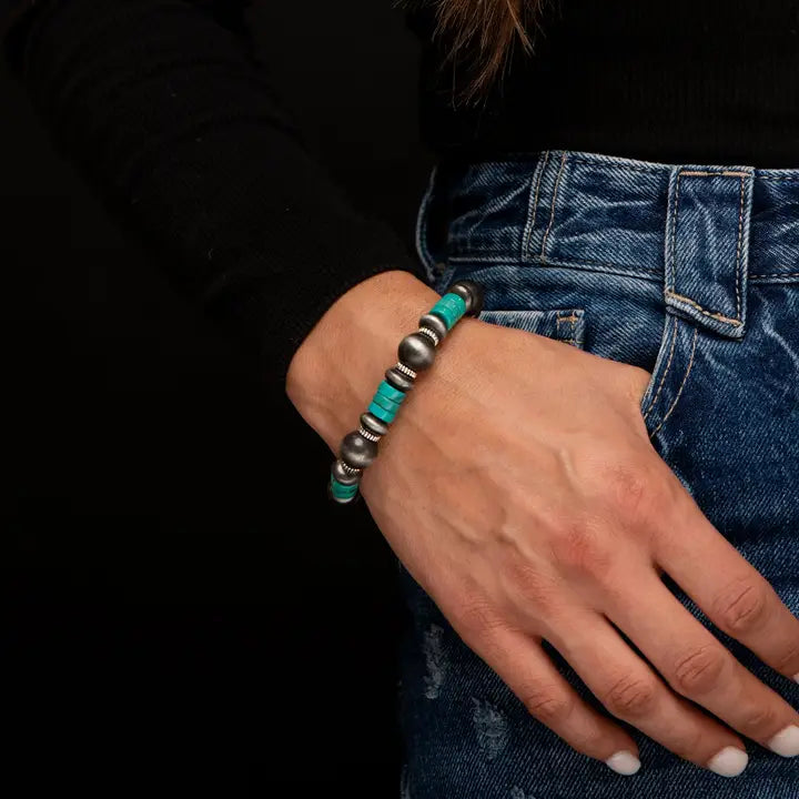 Faux Navajo Pearl and Turquoise Stretch Bracelet