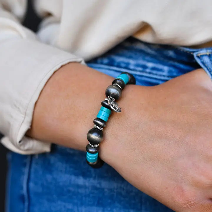 Faux Navajo Pearl and Turquoise Stretch Bracelet