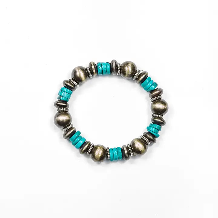 Faux Navajo Pearl and Turquoise Stretch Bracelet