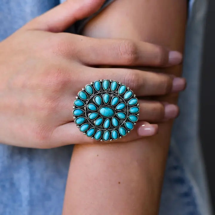 Adjustable Turquoise Cluster Ring