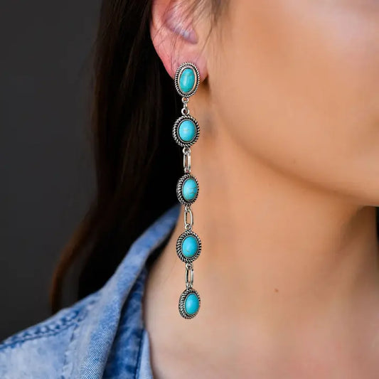 Turquoise 5 Stone Drop Post Earring