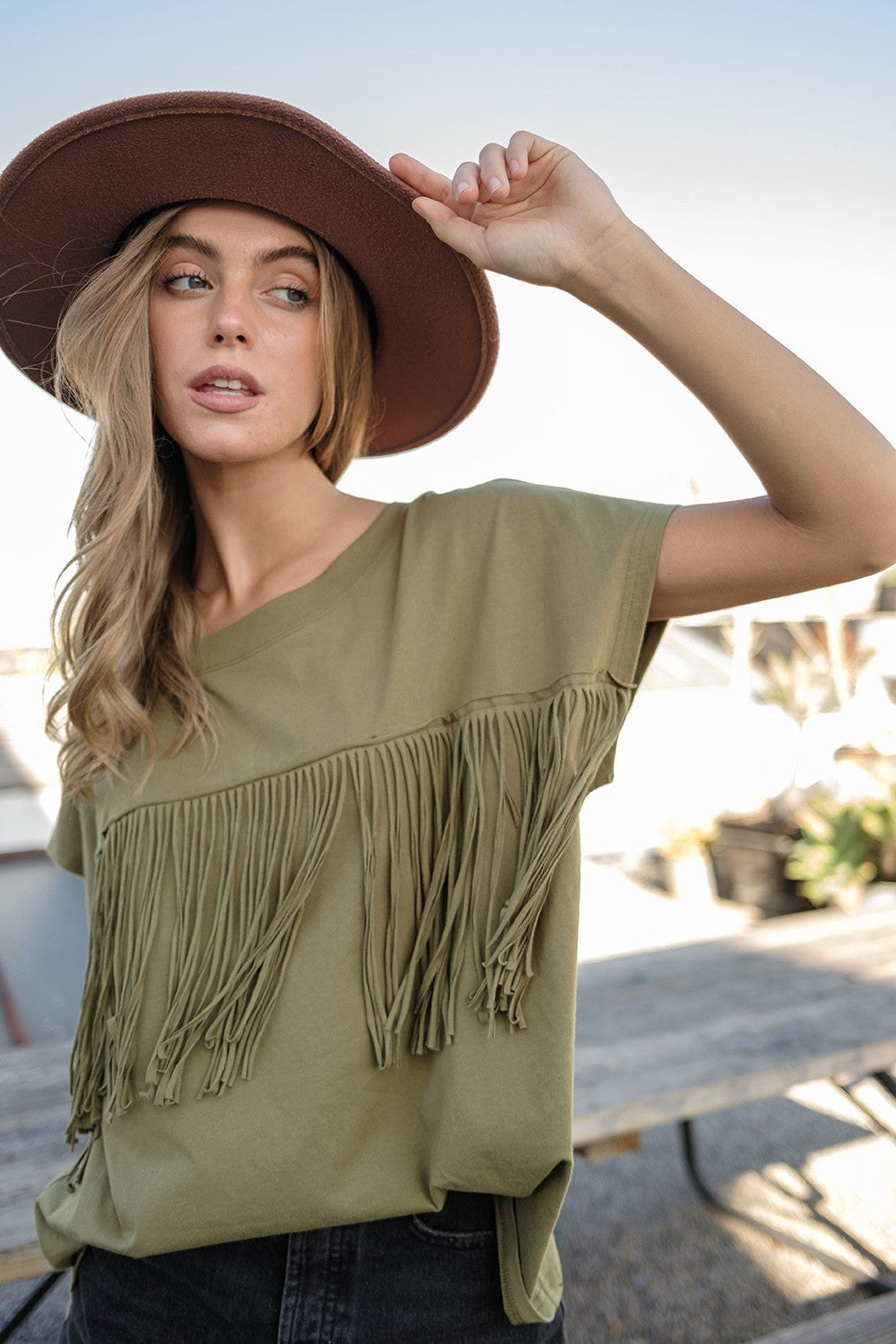 Olive Fringe Top