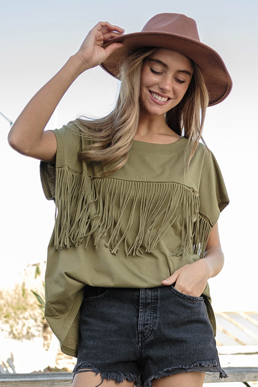 Olive Fringe Top