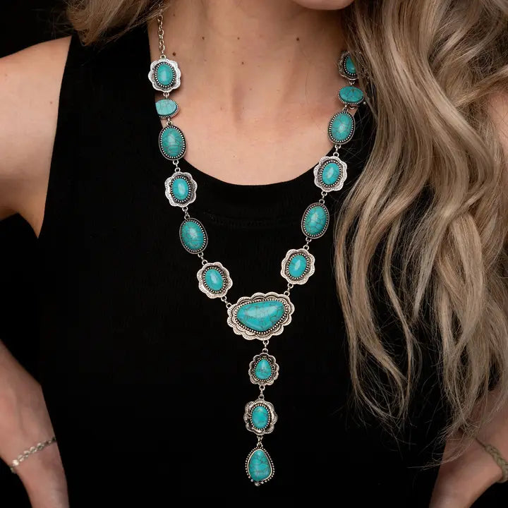 24" Turquoise Lariat Style Necklace with 3.5" Tail