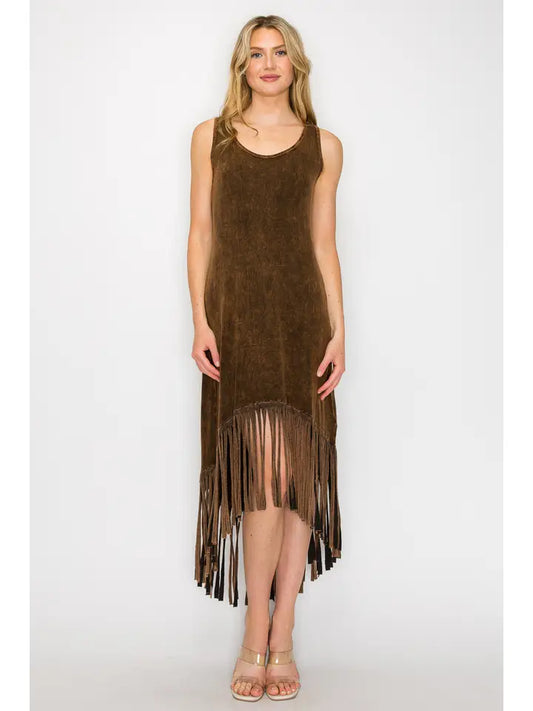 Mineral Wash Fringe Tank Dress