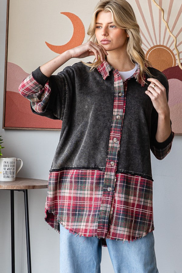 Washed Plaid Detailed Top