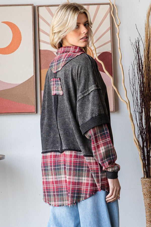 Washed Plaid Detailed Top