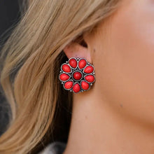 Load image into Gallery viewer, Burnished Silver and Red Flower Stud Earring
