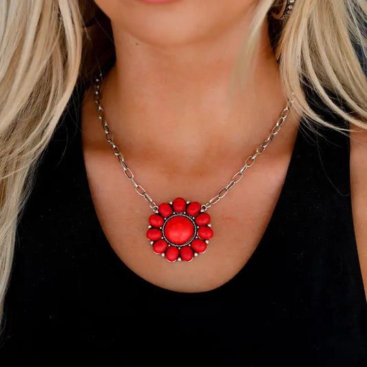 18" Red Flower Necklace