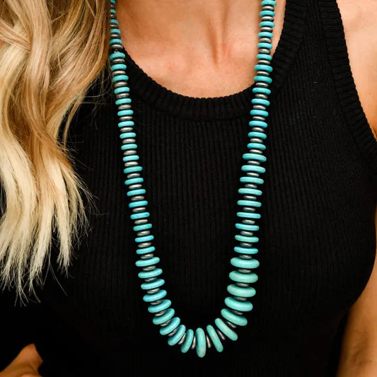 36" Turquoise and Faux Navajo Pearl Graduated Disc Necklace