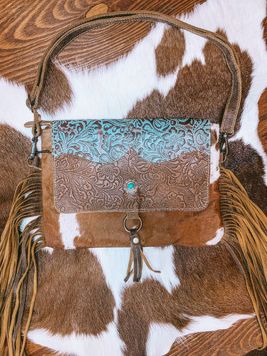 Repurposed Maxine Single Patch with Fringe Turquoise Tooled