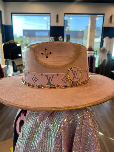 Patches of Upcycling Cowboy Sun Hat in Grey with Louis Vuitton