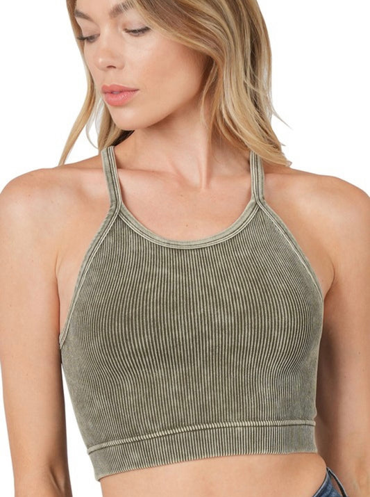 Ribbed Mineral Wash Cropped Tank